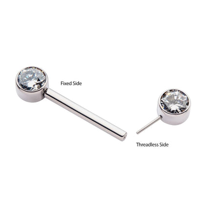 Invictus Titanium with One Side Fixed & One Side Threadless Nipple Barbell with Bezel Set CZ/Opal Ends