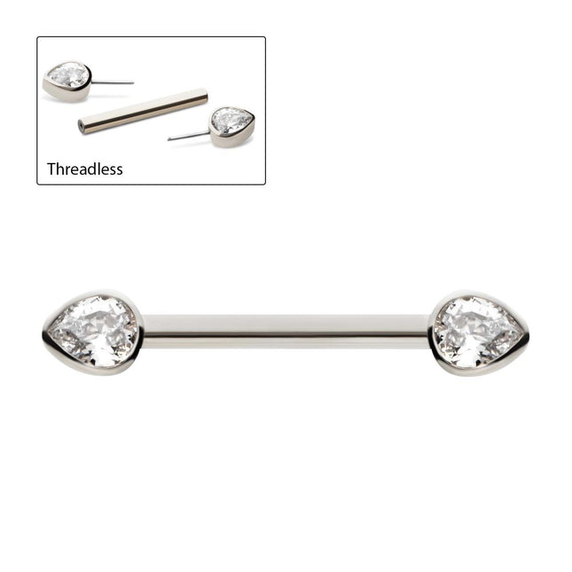 Invictus Titanium Threadless Bezel Teardrop CZ Nipple Barbell | Sold by piece