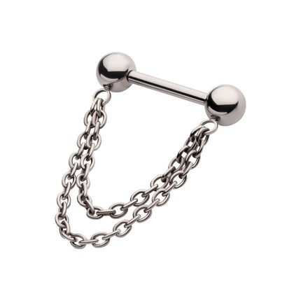 Invictus Titanium Double Chain Dangle with One Side Threadless, One Side Fixed Nipple Bar