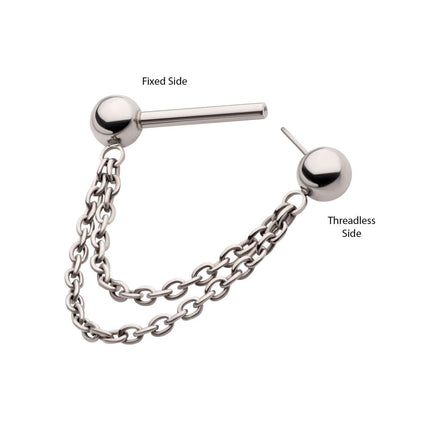 Invictus Titanium Double Chain Dangle with One Side Threadless, One Side Fixed Nipple Bar