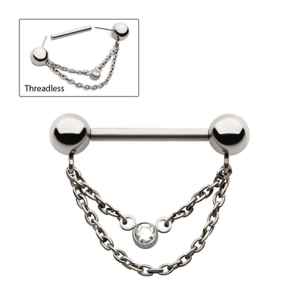 Invictus Titanium Threadless Ball Nipple Barbell with 2 Tier Chain | Sold by piece