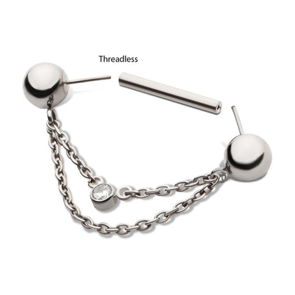 Invictus Titanium Threadless Ball Nipple Barbell with 2 Tier Chain | Sold by piece