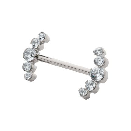 Invictus Titanium Semi-Bezel Set Round Gem/Opal 
5-Cluster End Nipple Barbell 
(One Side Fixed, One Side Threadless ) | Sold by piece