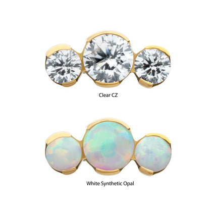 Invictus 24Kt Gold PVD Titanium Threadless Semi-Bezel Set Round Gem/Opal 3-Cluster Top