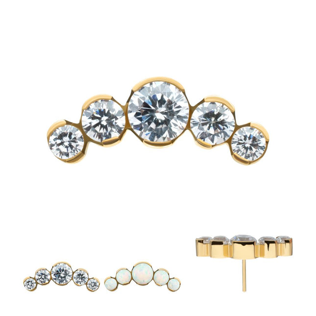 Invictus 24Kt Gold PVD Titanium Threadless Semi-Bezel Set Round Gem/Opal 5-Cluster Top