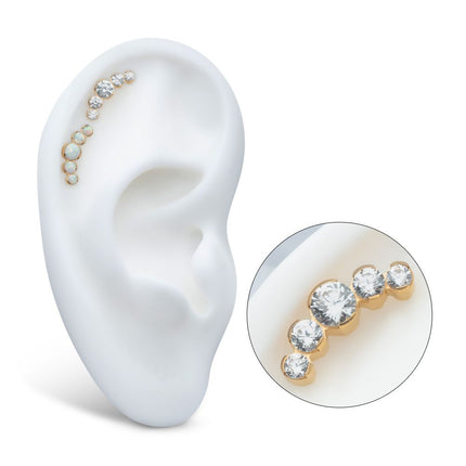 Invictus 24Kt Gold PVD Titanium Threadless Semi-Bezel Set Round Gem/Opal 5-Cluster Top