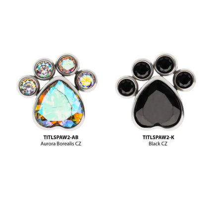 Invictus Titanium Threadless Bezel Heart & Round CZ Paw Top