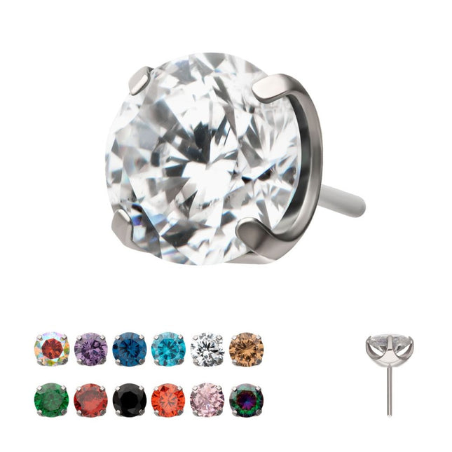 Invictus Titanium Threadless Flat Base Low Profile 4 Prong Round Gem Top