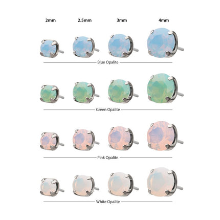 Invictus Titanium Threadless Low Profile 4 Prong Round Opalite Gem Top