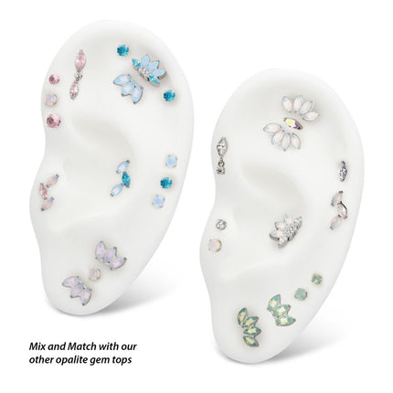 Invictus Titanium Threadless Low Profile 4 Prong Round Opalite Gem Top
