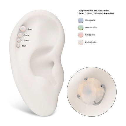 Invictus Titanium Threadless Low Profile 4 Prong Round Opalite Gem Top