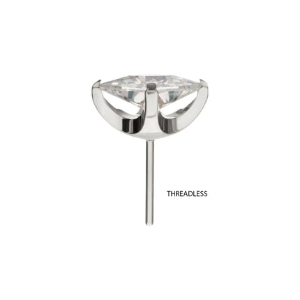 Invictus Titanium Threadless Flat Base Low Profile 4 Prong Princess Cut Gem Top