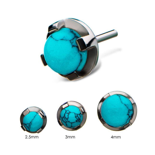 Invictus Titanium  Threadless Synthetic Turquoise Prong Set Tops