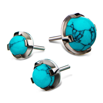 Invictus Titanium  Threadless Synthetic Turquoise Prong Set Tops
