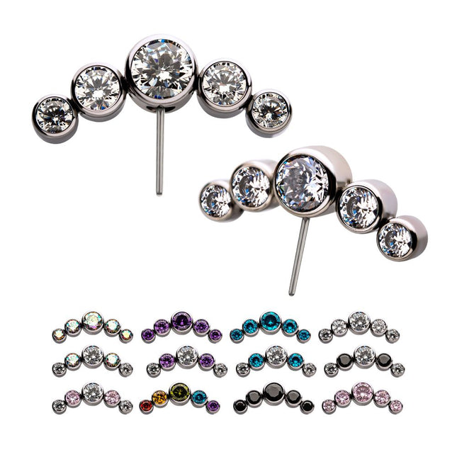 Invictus Titanium Threadless with Bezel Set Multi-Color CZ 5-Cluster Side Facing Top