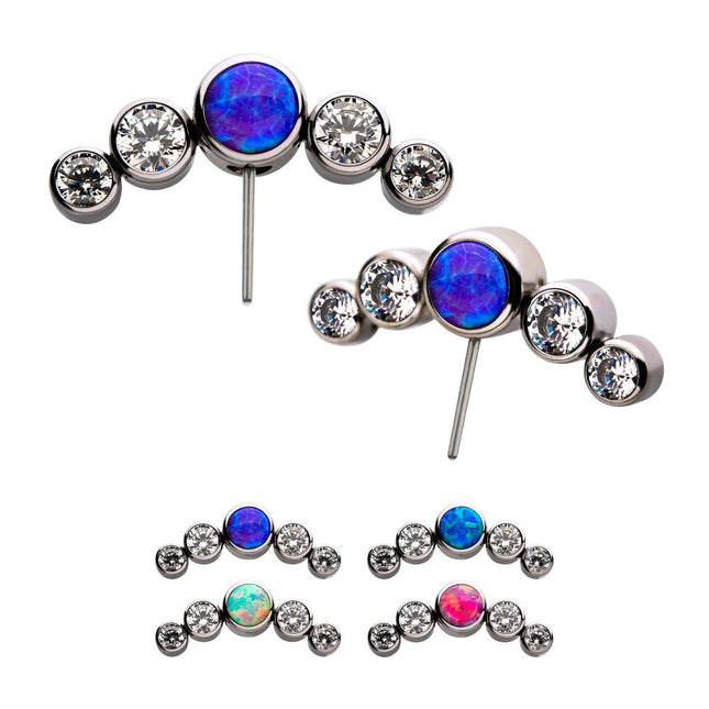 Invictus Titanium Threadless with Bezel Set Multi-Color CZ/Opal 5-Cluster Side Facing Top