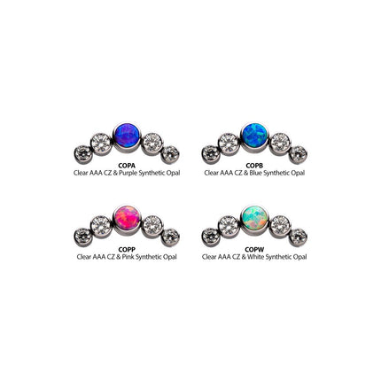 Invictus Titanium Threadless with Bezel Set Multi-Color CZ/Opal 5-Cluster Side Facing Top