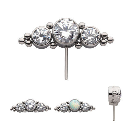 Invictus Titanium Threadless with 3-Cluster Bezel Set CZ/Opal & Trio Beads Side Facing Top
