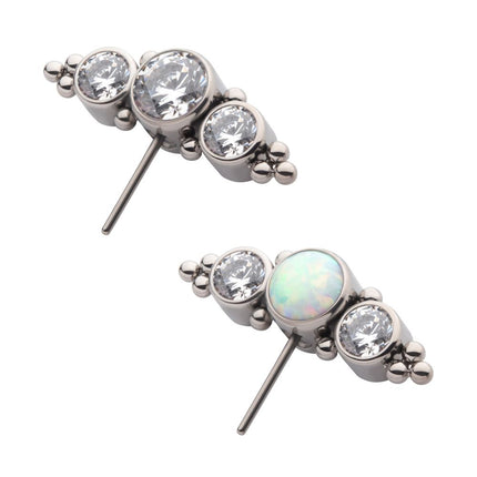 Invictus Titanium Threadless with 3-Cluster Bezel Set CZ/Opal & Trio Beads Side Facing Top