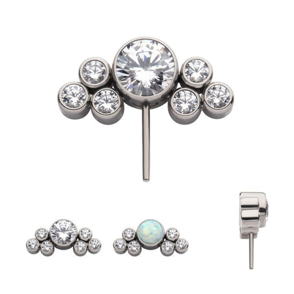 Invictus Titanium Threadless 3.5mm Bezel Round CZ/Opal with 3-Gem Cluster Side Facing Top