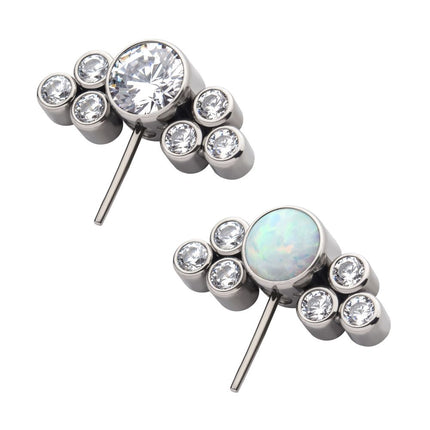 Invictus Titanium Threadless 3.5mm Bezel Round CZ/Opal with 3-Gem Cluster Side Facing Top