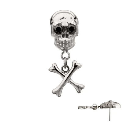 Invictus Titanium Threadless Skull Top with Crossbone Dangle