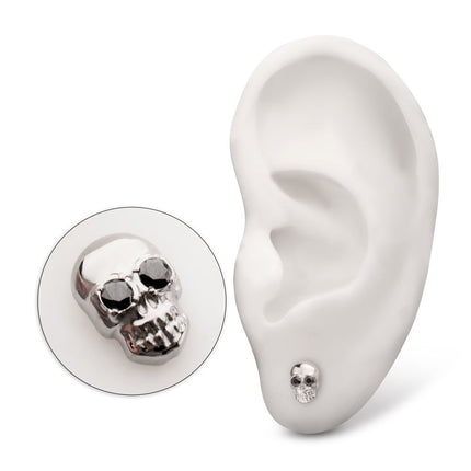 Invictus Titanium Threadless Skull Top with Black CZ Gem Eye