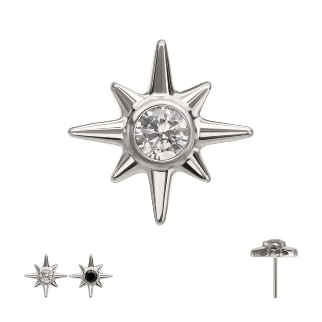 Invictus Titanium Threadless North Star Top with Bezel CZ Gem