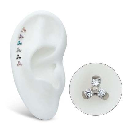 Invictus Titanium Threadless Petite Trinity Top with 1.2mm Prong Set Gem