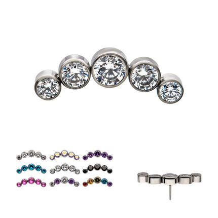 Invictus Titanium Threadless 5-Bezel Set CZ/Swarovski Crystal Cluster Top