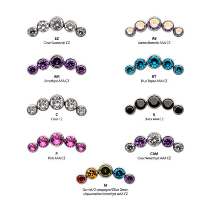 Invictus Titanium Threadless 5-Bezel Set CZ/Swarovski Crystal Cluster Top