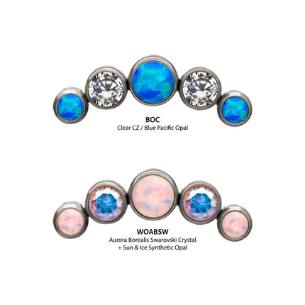 Invictus Titanium Threadless 5-Bezel Set CZ/Swarovski Crystal/Synthetic Opal Cluster Top