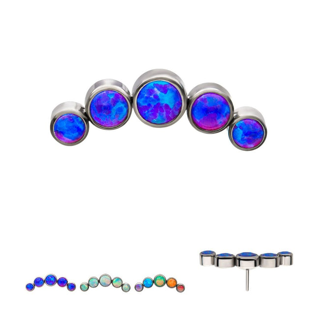 Invictus Titanium Threadless 5-Bezel Set Synthetic Opal Cluster Top