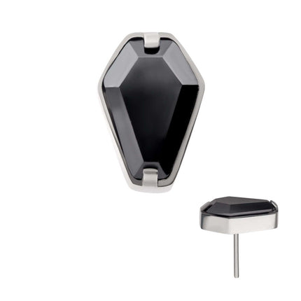 Invictus Titanium Threadless with Prong Set Black CZ Coffin Top